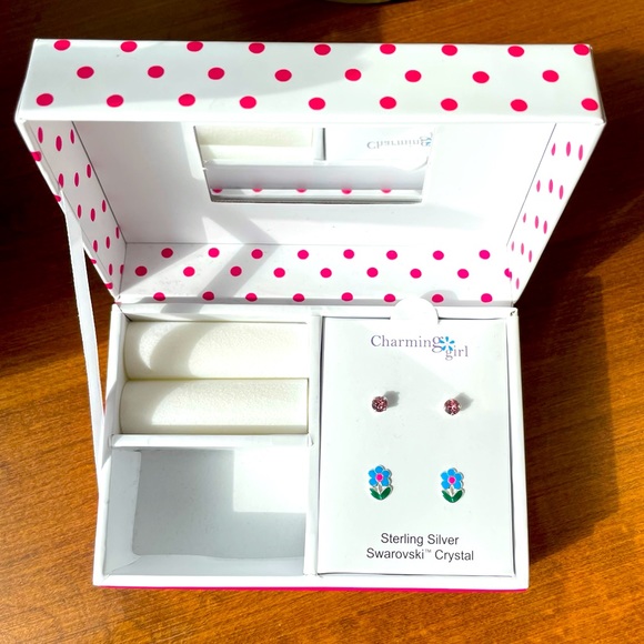 2 SETS STERLING SILVER SWAROVSKI CRYSTAL EARRINGS W/BOX NEW - Picture 3 of 7